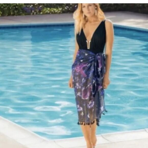 Peter Som Anthropologie Dream Floral Sarong Meteorite O/S New - Picture 1 of 5